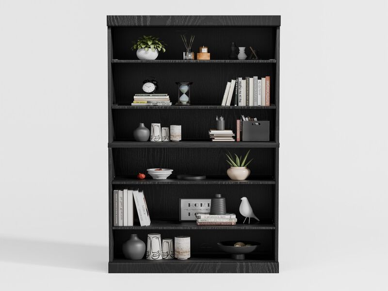 62" Black Wood Grain Doorless Decorative Storage Cabinet Bookcase