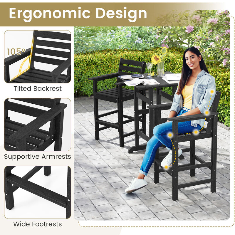 Set of 2 HDPE Adirondack Bar Chairs with Wide Armrests &ndash; Weather-Resistant Patio Seating