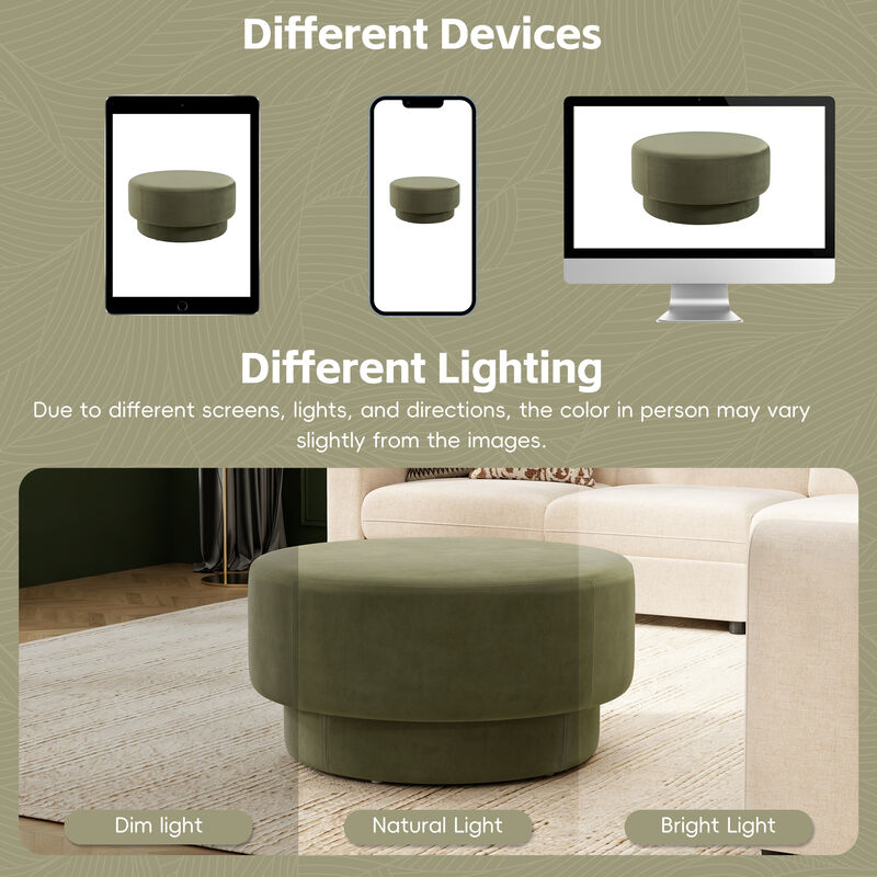 Merax Plush Velvet Round Ottoman with Two-Level Silhouette, Wide 33" Surface, Sturdy Frame image number 6