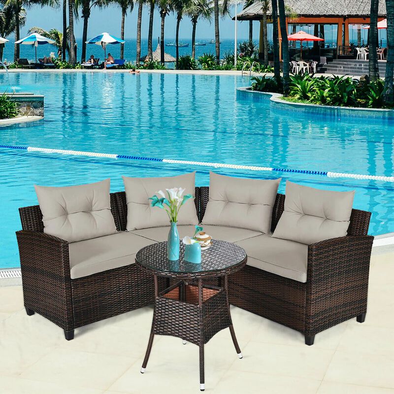 Mondawe 4 Pieces Outdoor Cushioned Rattan Furniture Set