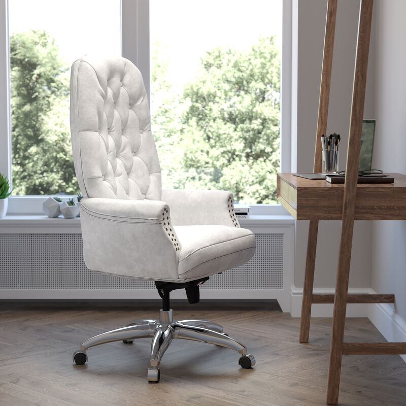 Hansel High Back Traditional Tufted White LeatherSoft Multifunction Executive Swivel Ergonomic Office Chair with Arms image number 1