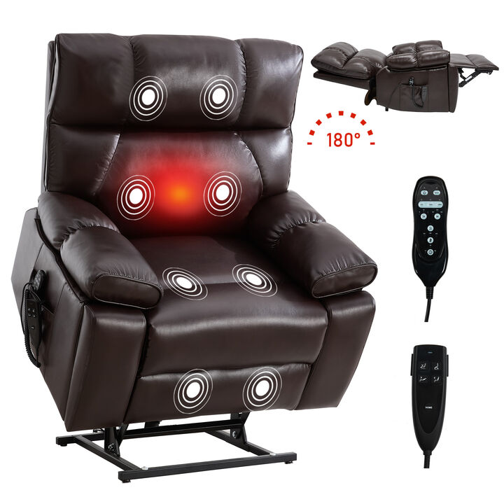 Faux Leather Heat Massage Dual Motor Infinite Position, Oversized Electric Power Lift Recliners with Hidden Cup Holders