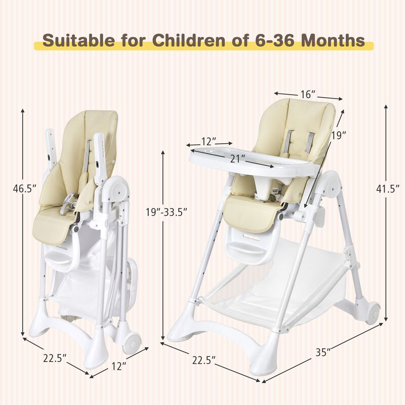 Baby Convertible Folding Adjustable High Chair with Wheel Tray Storage Basket
