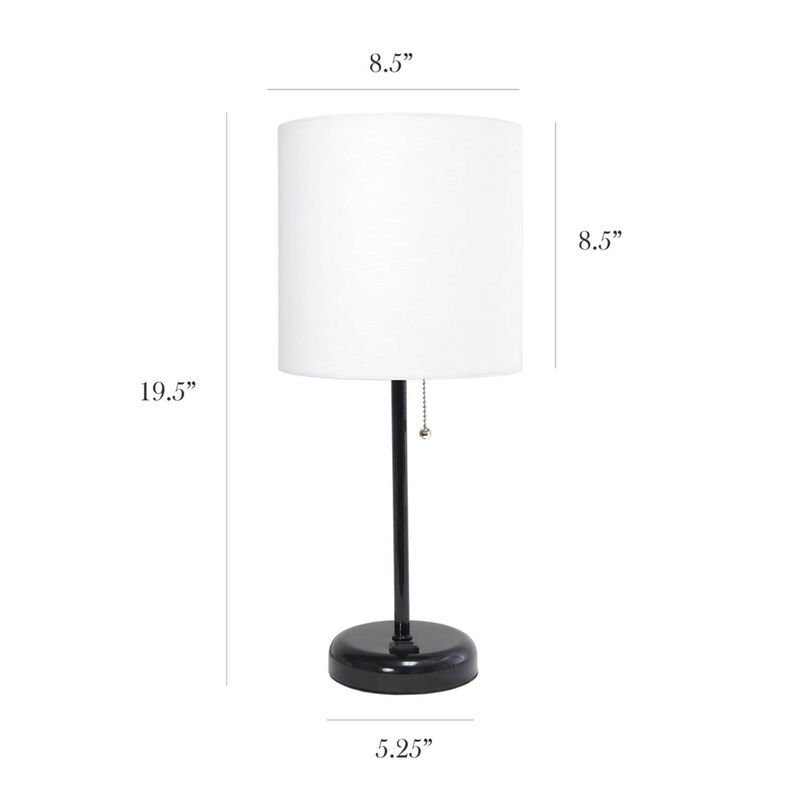 LimeLights Black Stick Lamp with Charging Outlet and Fabric Shade - 2 Pack Set image number 6