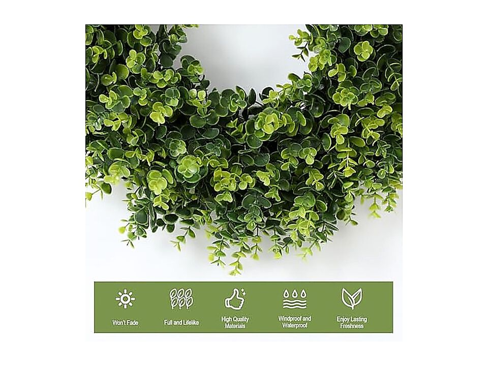 26 Boxwood Wreath Front Door Artificial Leaves Spring Summer Indoor Outdoor Wall