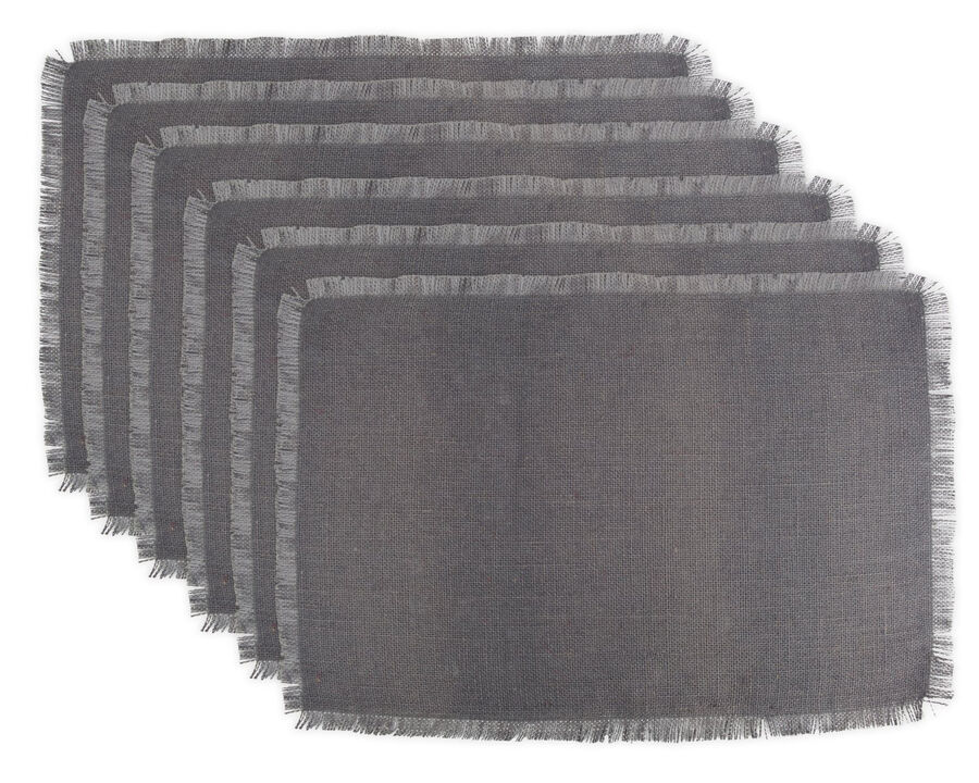 Set of 6 Gray Rectangular Placemats with Fringe Border 19" x 13"