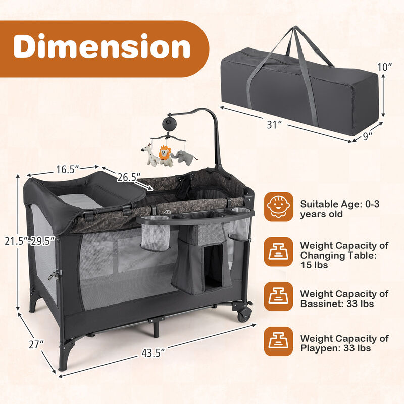 Convertible 5-in-1 Bedside Bassinet with Mattress & Diaper Table image number 3