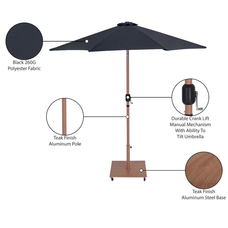 Meridian Furniture Fiji Black Fabric / Teak Aluminum Patio Umbrella with Base Sets