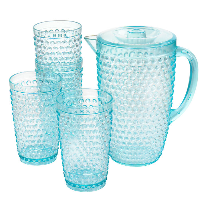 Gibson Home Malone 5 Piece Plastic Pitcher and Tumbler Set in Light Blue