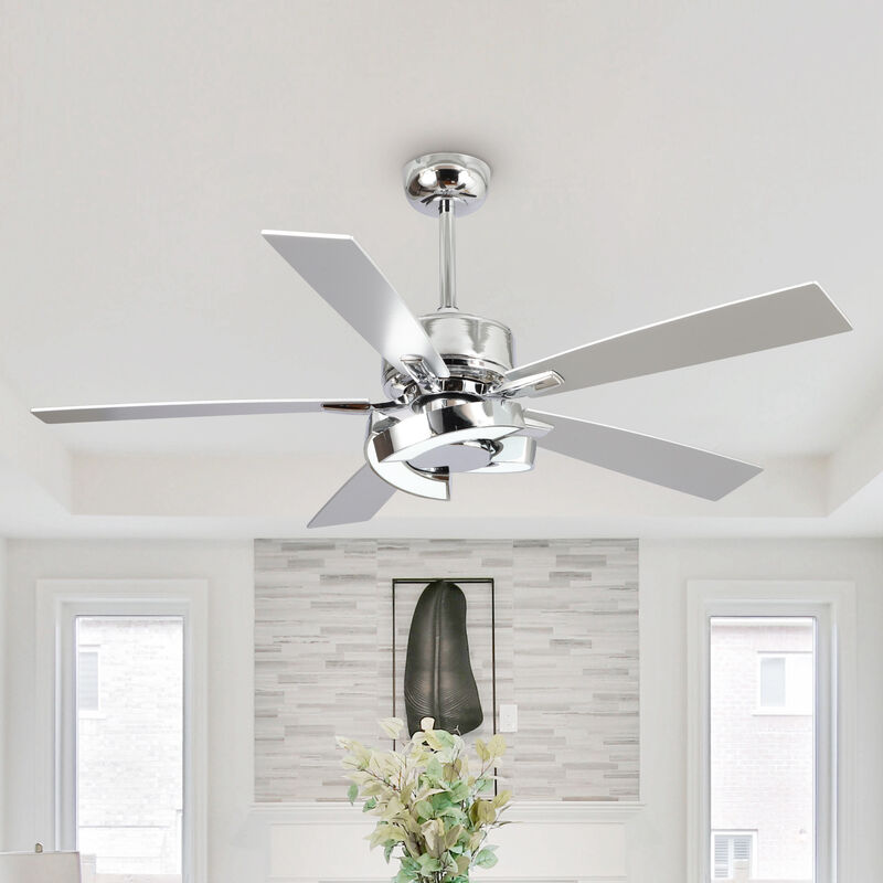 52 in. Integrated LED Chrome Ceiling Fan with Light and Remote
