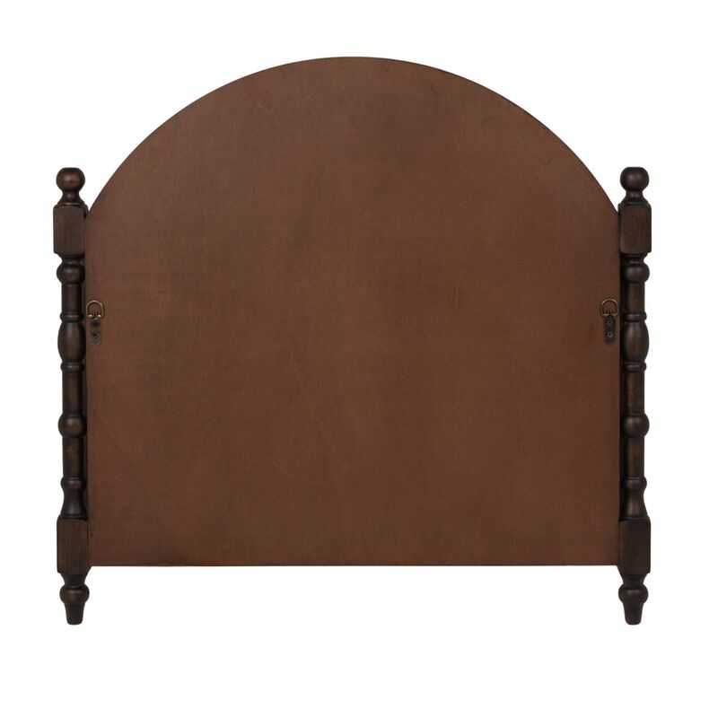 Arched Wall Mirror with Wood Dowel Frame, Dark Walnut Finish image number 4
