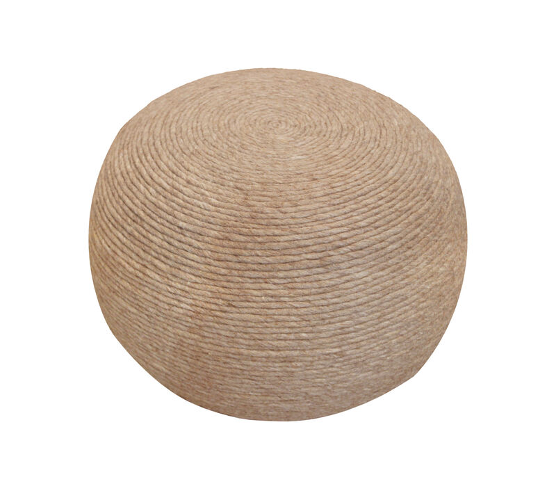 Hivvago 20 Inch Beige Wool Round Ribbed Pouf Ottoman