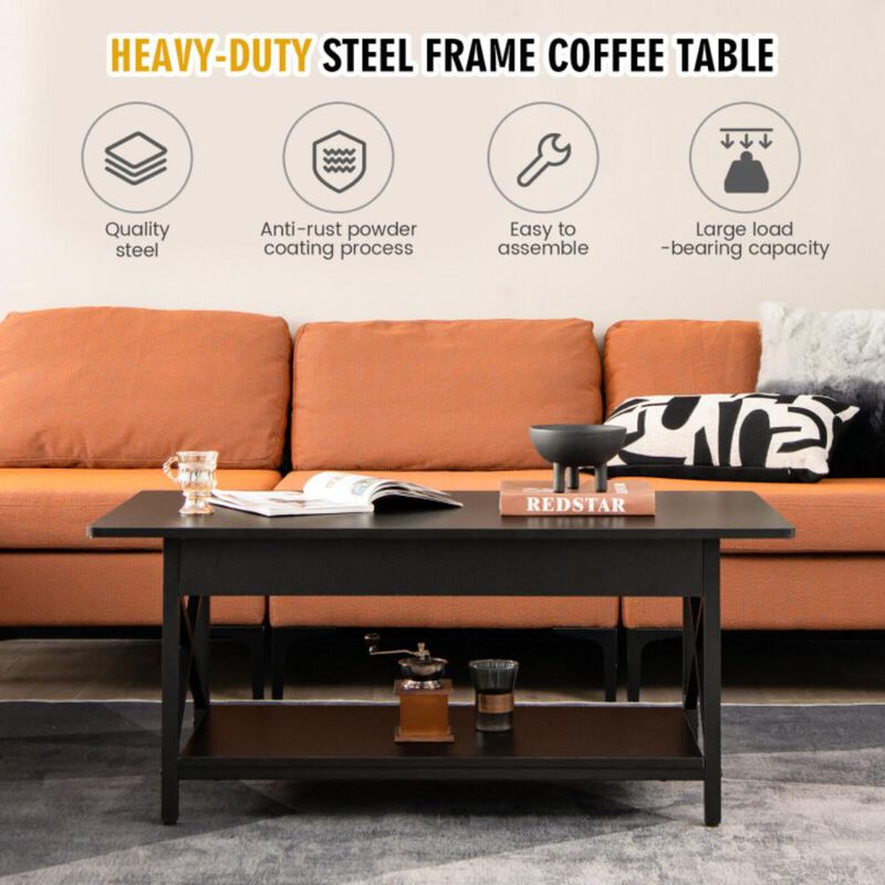 Hivvago 2-Tier Industrial Rectangular Coffee Table with Storage Shelf