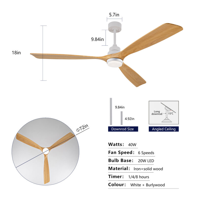 ELEMENT ACE 72 Inch Modern Ceiling Fan With Light Remote Control Reversible DC Motor Dimmable LED image number 2