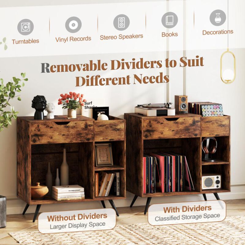 Hivvago Record Player Stand with Power Outlet-Rustic Brown