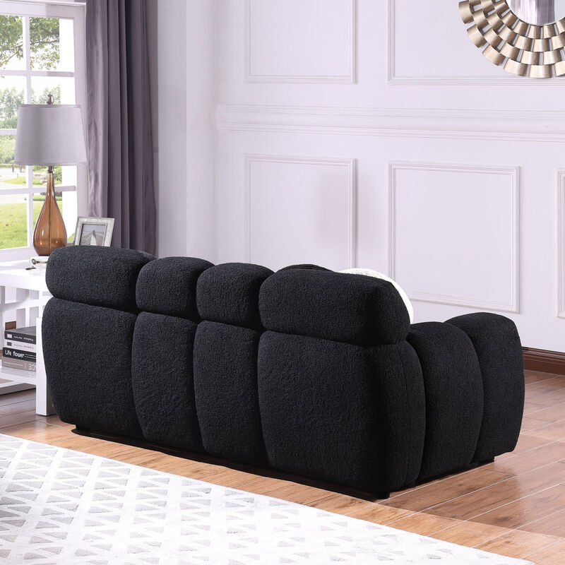 64.96 length, 35.83" deepth, human body structure for USA people, marshmallow sofa, boucle sofa, 2 seater, BEIGE BOUCLE