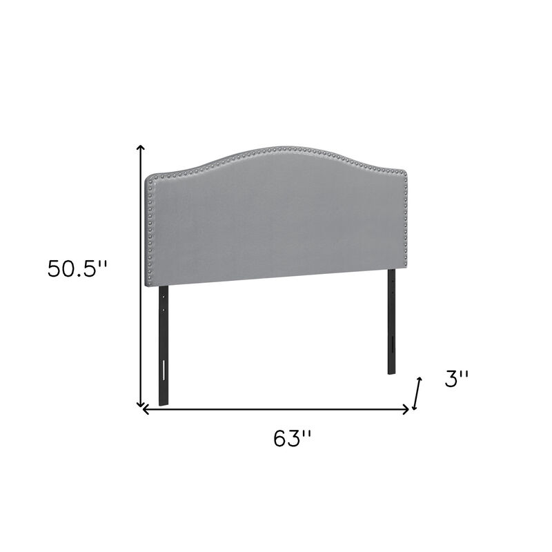 HomeRoots Gray Faux Leather Upholstered Arched Queen Headboard With Nail Head Trim image number 3