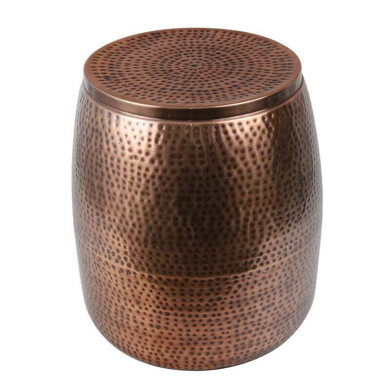Merida Modern Rustic Hammered Metal Drum Storage Side Table with Lid