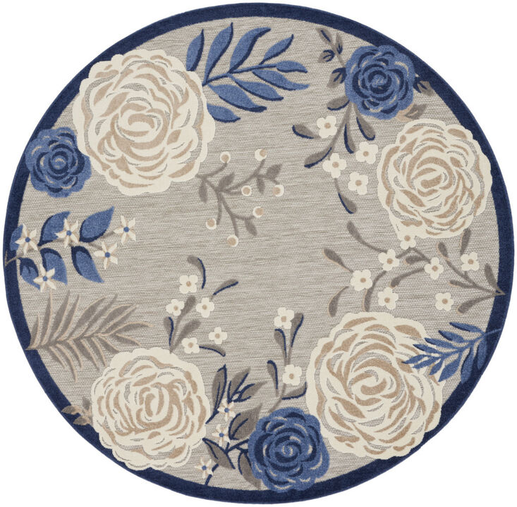 HomeRoots Round Floral Indoor Outdoor Area Rug