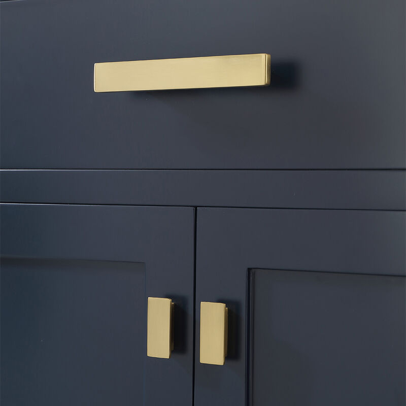 Madison 30 In. Single Sink Carrara White Marble Countertop Bath Vanity In Monarch Blue with Satin Gold Hardware