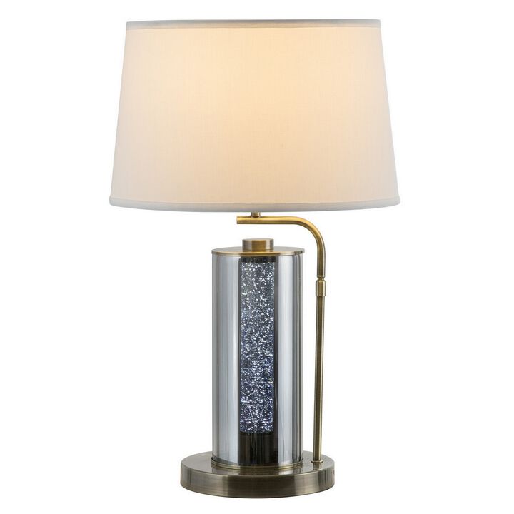 29 Inch Table Lamp with LED Night Light Stand, Glass, Antique Brass-Benzara