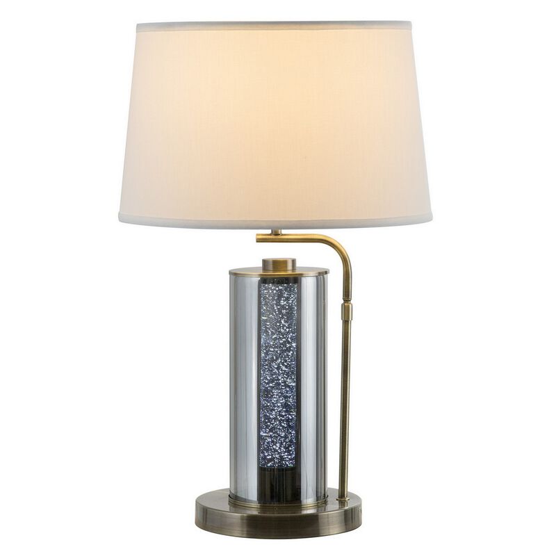 29 Inch Table Lamp with LED Night Light Stand, Glass, Antique Brass - Benzara