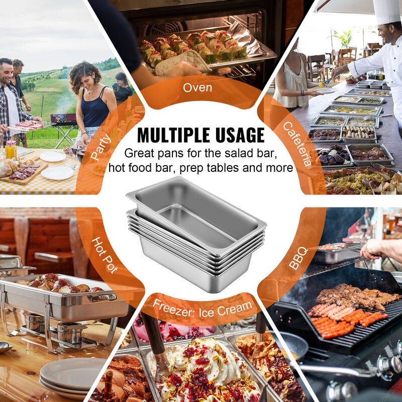 6" Deep Steam Table Pan Full Size 20.5 L/21.7 Quart Stainless Steel Anti-Jam 6 Pack