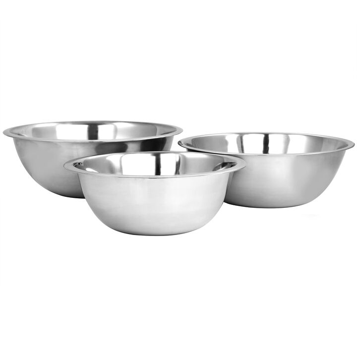 Martha Stewart 3 Piece Stainless Steel Kitchen Prep Mixing Bowl Set in Silver