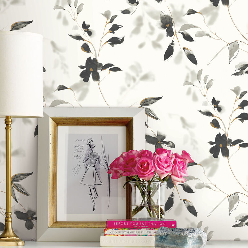 Linden Flower Black Peel & Stick Wallpaper image number 2