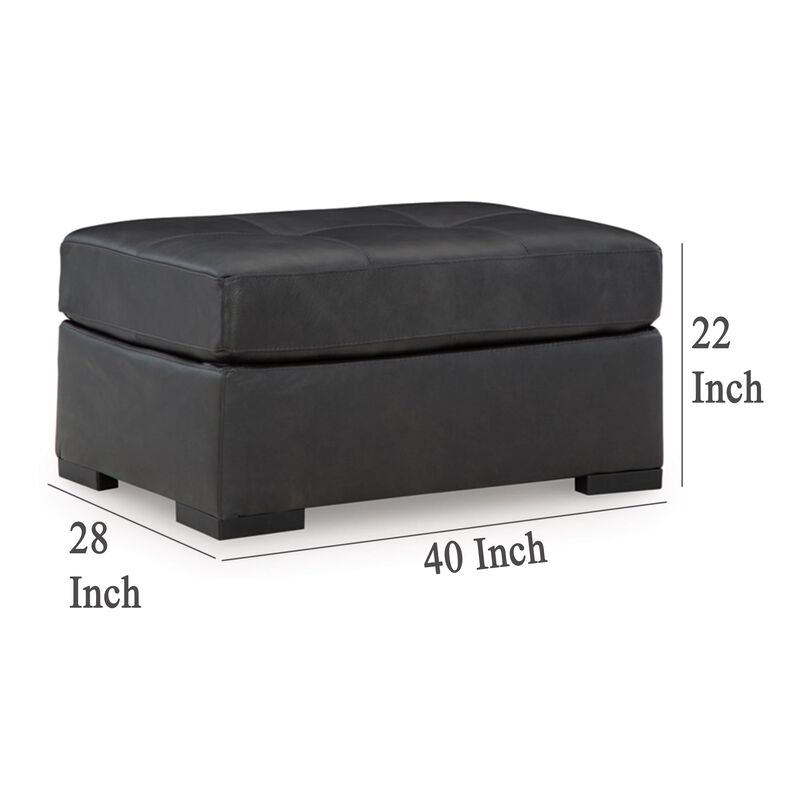 Keaton Oversized Accent Ottoman, Black Faux Leather, 40 Inch - Benzara