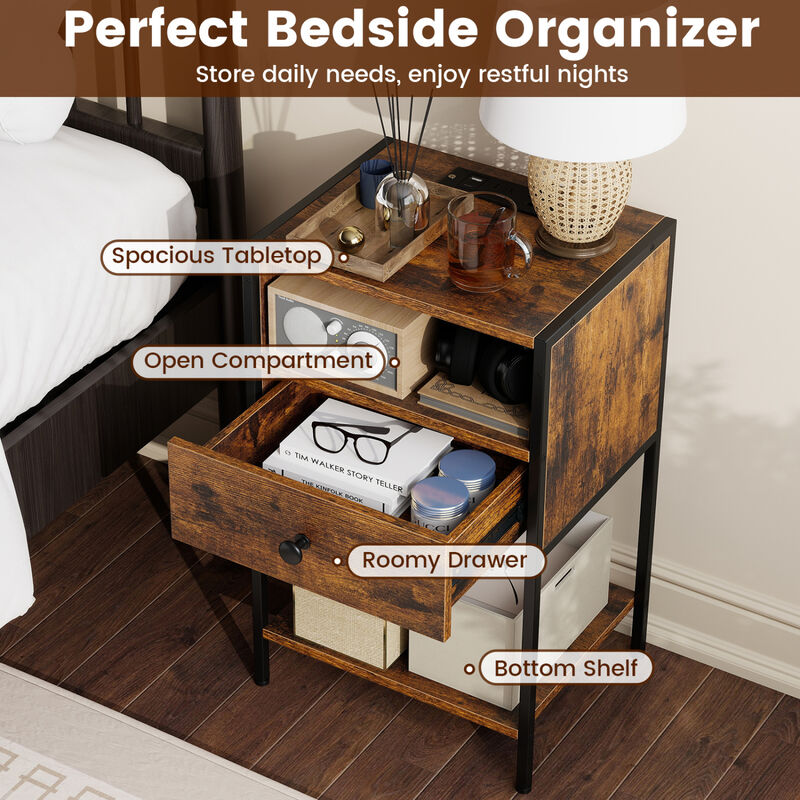 Modern Nightstand with Charging Station, USB Ports and Electrical Outlets image number 3