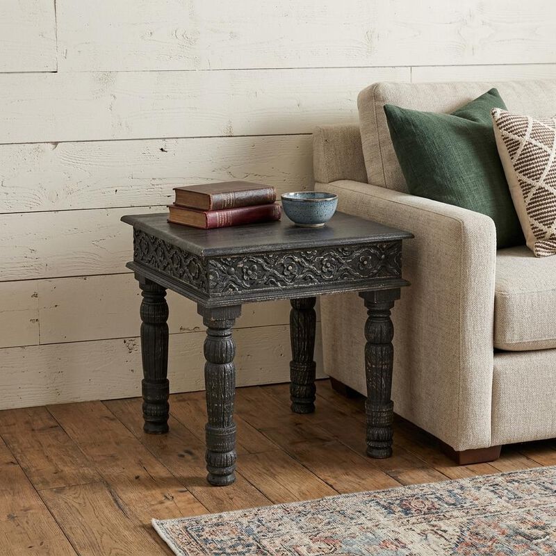 HomeRoots 24" Black Distressed Solid Wood End Table image number 1