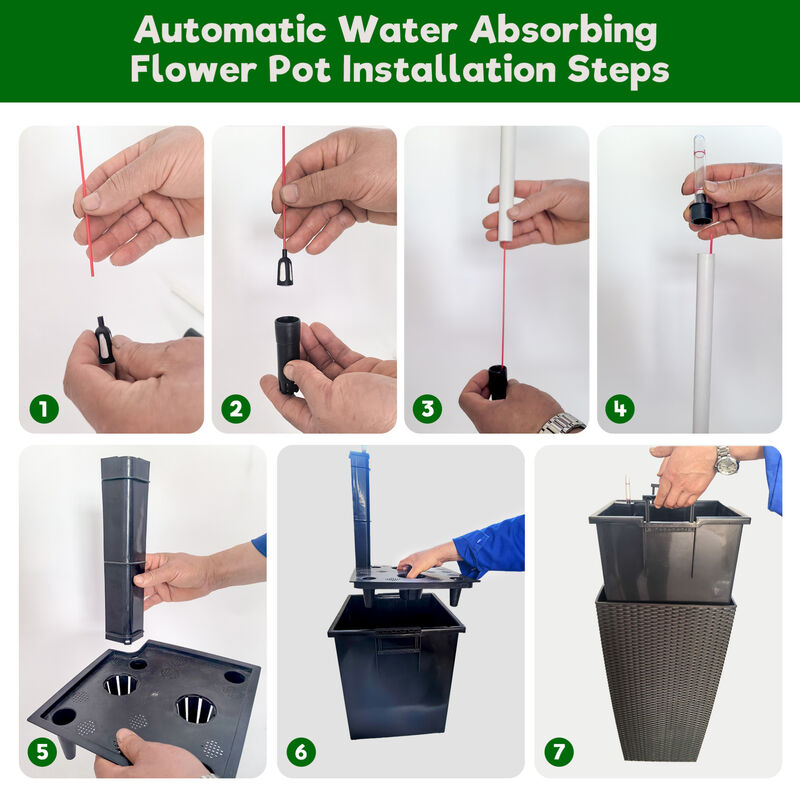 WOW PIONEER Pack of 2 Square 22-Inch High Faux Rattan Planters with Automatic Watering System for Porch, Patio, Backyard, Indoor and Outdoor Gardening Use image number 5