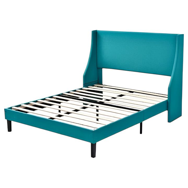 Linen Blend Upholstered Platform Bed with Wingback Headboard