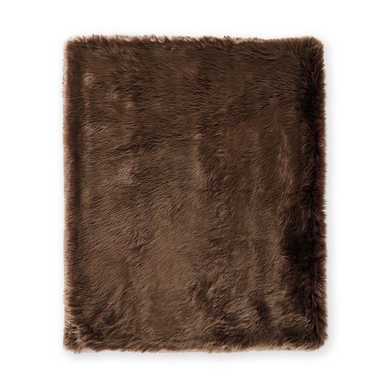 Throw Blanket Set of 3, Modern Soft Faux Fur Textured Brown Polyester - Benzara