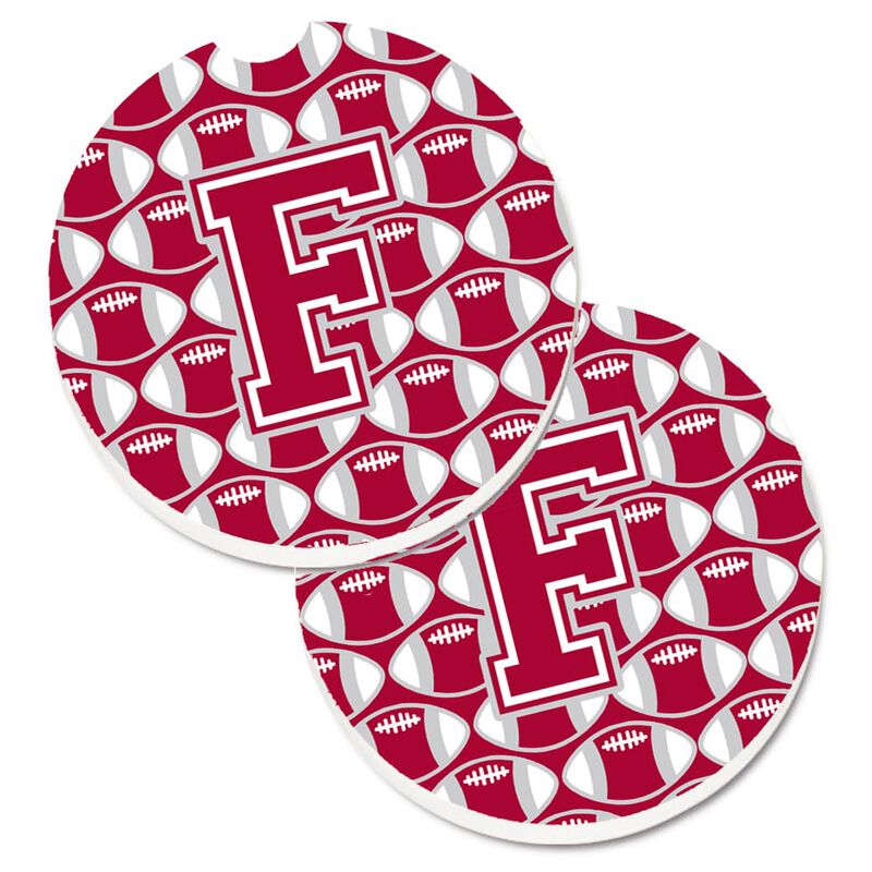 Caroline's Treasures Letter F Football Crimson, Grey & White Set of 2 Cup Holder Car Coasters CJ1065-FCARC, 2.56, Multicolor
