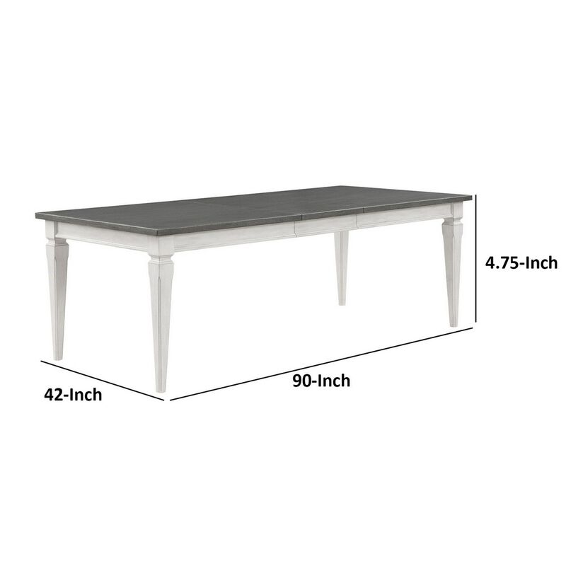 Kate 72-90 Inch Dining Table, Gray Extendable Rectangular Top, White Wood