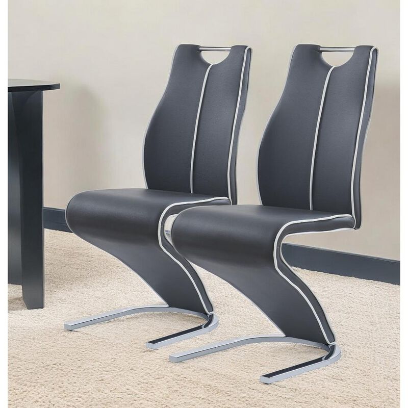 Hivvago Set of Two Gray White and Silver Upholstered Dining Side Chairs