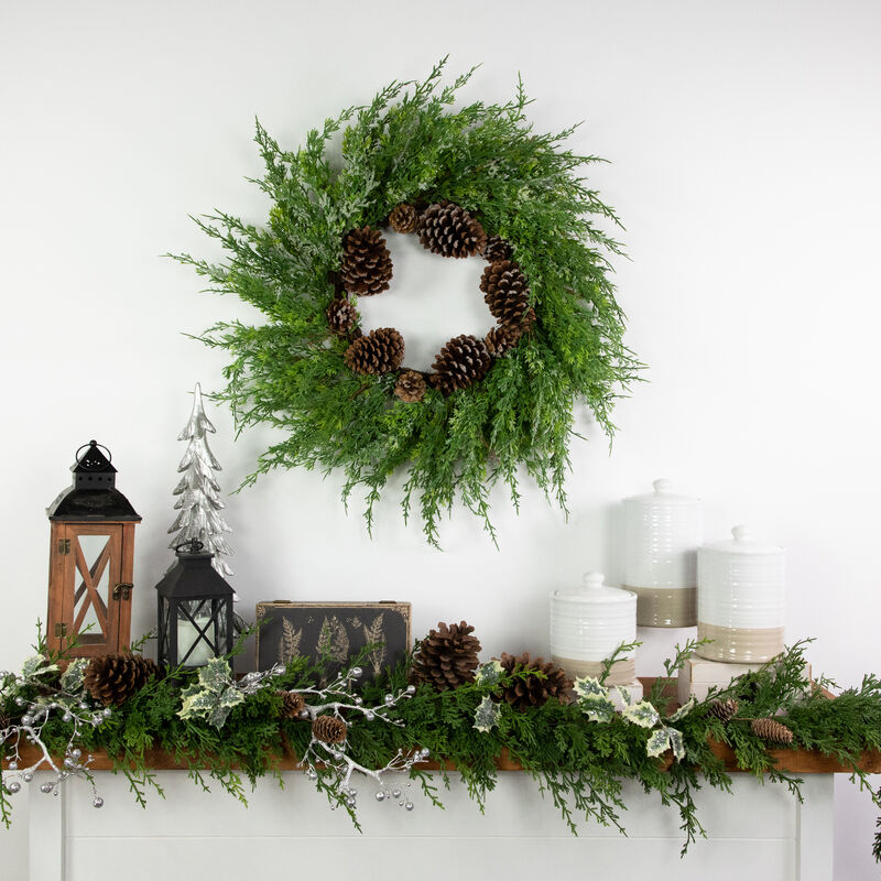 Frosted Cedar and Pine Cone Artificial Christmas Wreath  26-Inch  Unlit image number 2