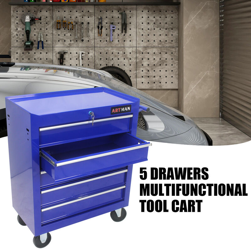 5 DRAWERS MULTIFUNCTIONAL TOOL CART WITH WHEELS-BLUE