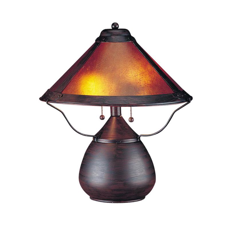Hivvago 17" Rust Metal Two Light Round Table Lamp With Amber Empire Shade