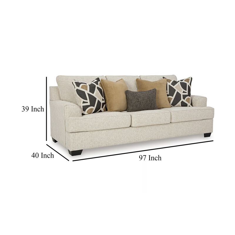 Burgess Sofa, Quartz Beige Polyester, 5 Accent Throw Pillows, 97 Inch image number 5