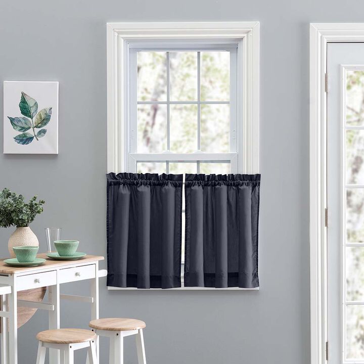 Ellis Stacey 1.5" Rod Pocket High Quality Fabric Solid Color Window Tailored Tier Pair 56"x45" Navy