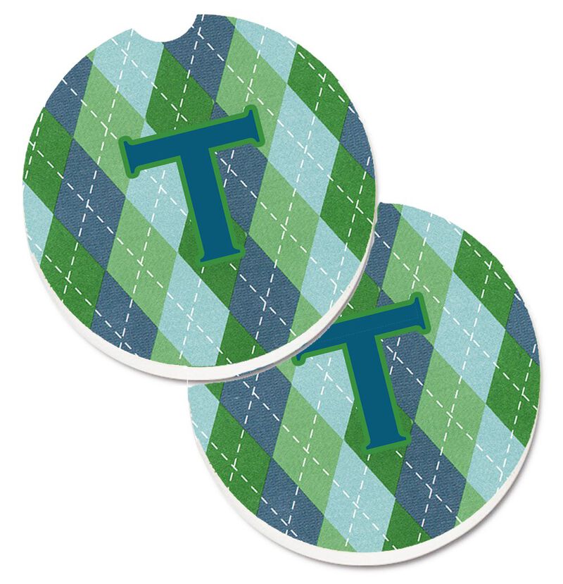 Caroline's Treasures Initial T Monogram - Blue Argoyle Set of 2 Cup Holder Car Coasters CJ1020-TCARC, 2.56, Multicolor