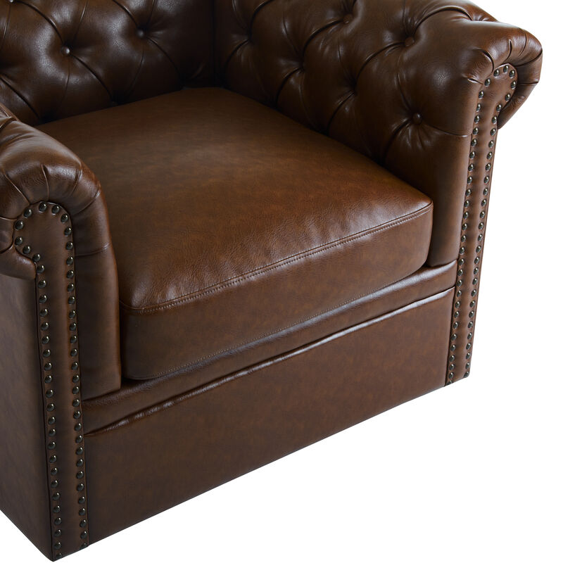Christopher Knight Home Enzo Upholstered Button Tufted Swivel Club Chair with Roll Arms