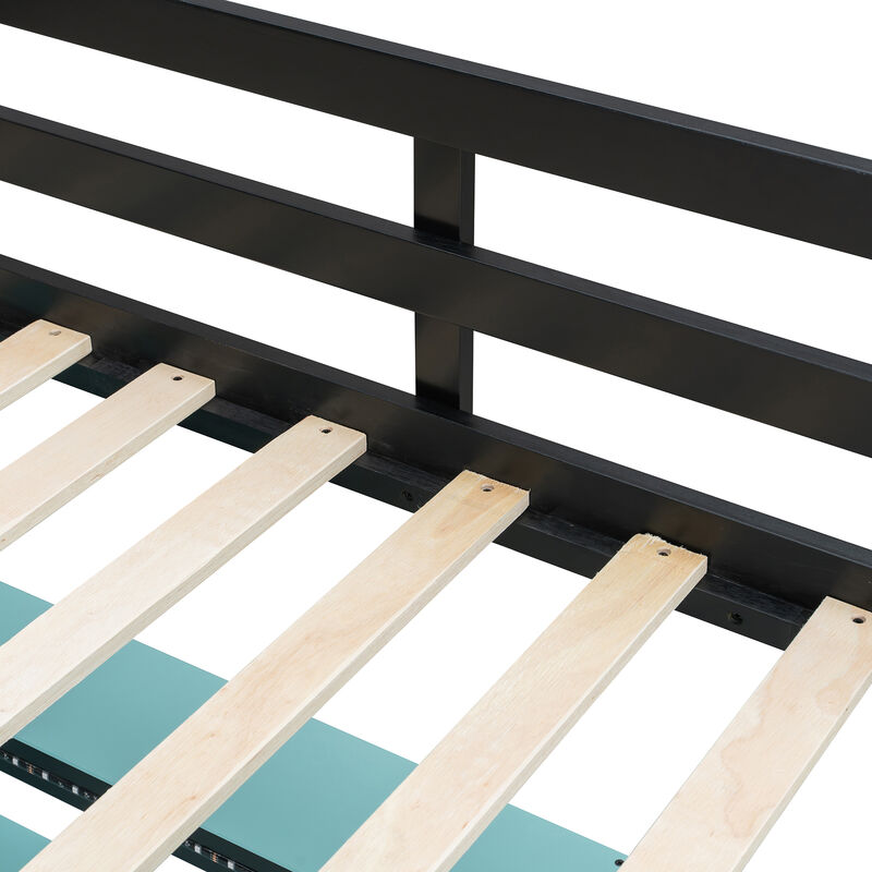 Merax Gaming Wood Loft Bed with RGB LED, USB Ports & Storage Rack image number 5
