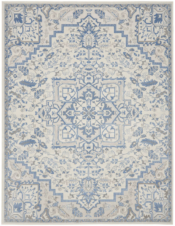 HomeRoots 8' X 10' Ivory and Blue Floral Non Skid Area Rug