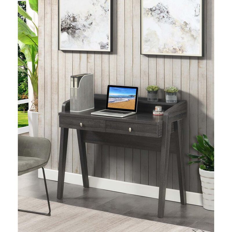 Convenience Concepts Newport Deluxe 2 Drawer Desk with Shelf, Weathered Gray