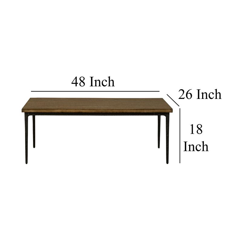 Lemy Coffee Table, 48 Inch Rectangular Brown Top, Black Metal Frame