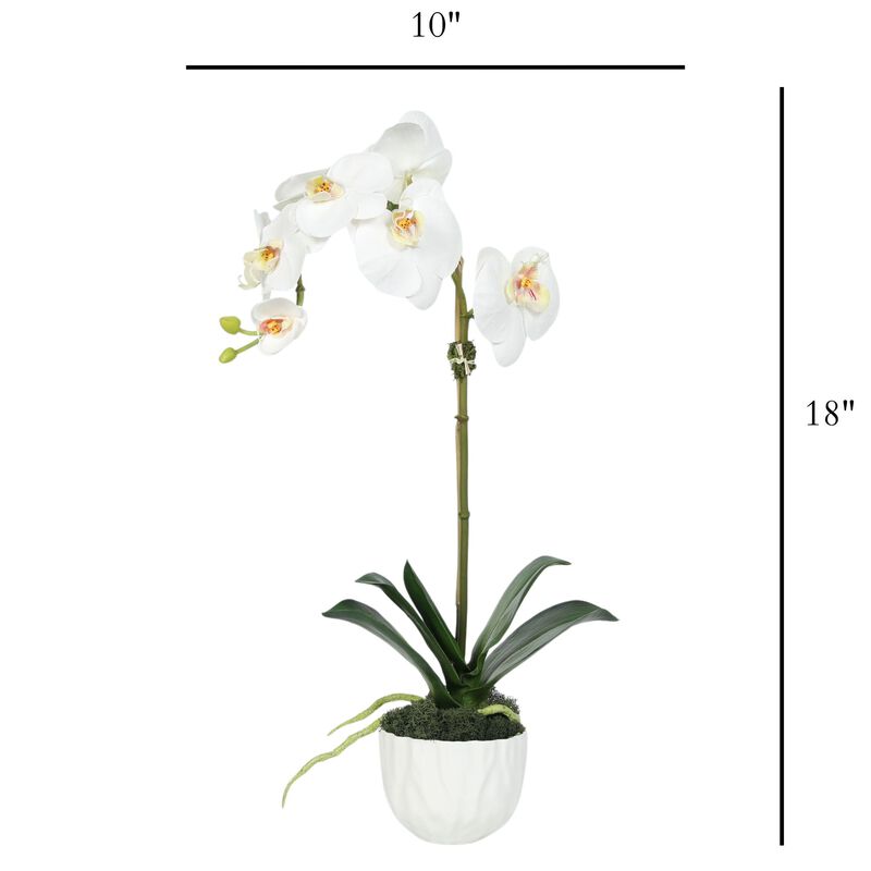 Faux Orchid Plant in White Vase - 18" image number 3